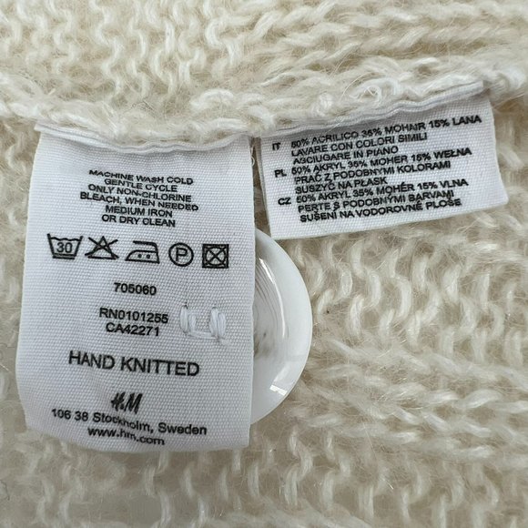 H&M Light Cream Lacey Pattern Cardigan Hand Knitted Acrylic, Mohair, Wool Size S - Picture 9 of 13